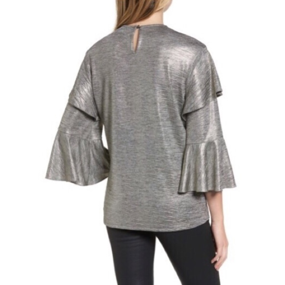 NEW Bardot Metallic Ruffle Sleeve Top - Picture 4 of 5